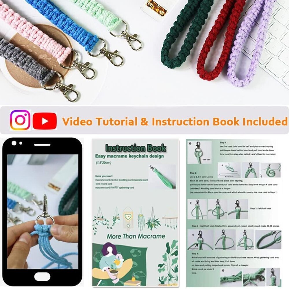 Adult DIY Craft Keychain Making Kit Boho Macrame Keychain Kit Includes Key Rings - Picture 2 of 6